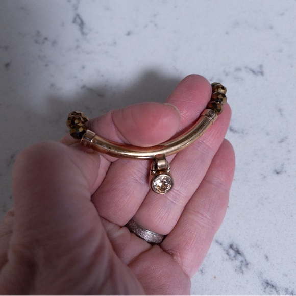 MK Michael Kors Bronze Tone Beaded Stretch Gem Padlock Bracelet One Size - Picture 3 of 9